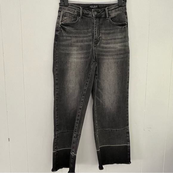 Judy Blue Knoxville High Rise Wide Leg Crop GrayBlack Jeans Released Hem JB88762 - Picture 8 of 15